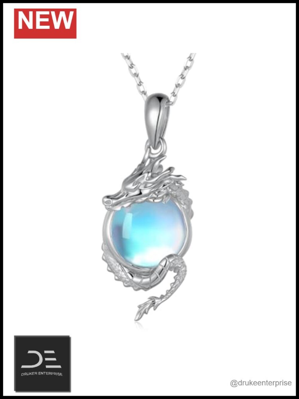 Sterling Silver Moonstone Dragon Pendant Necklace, Hypoallergenic Jewelry for
